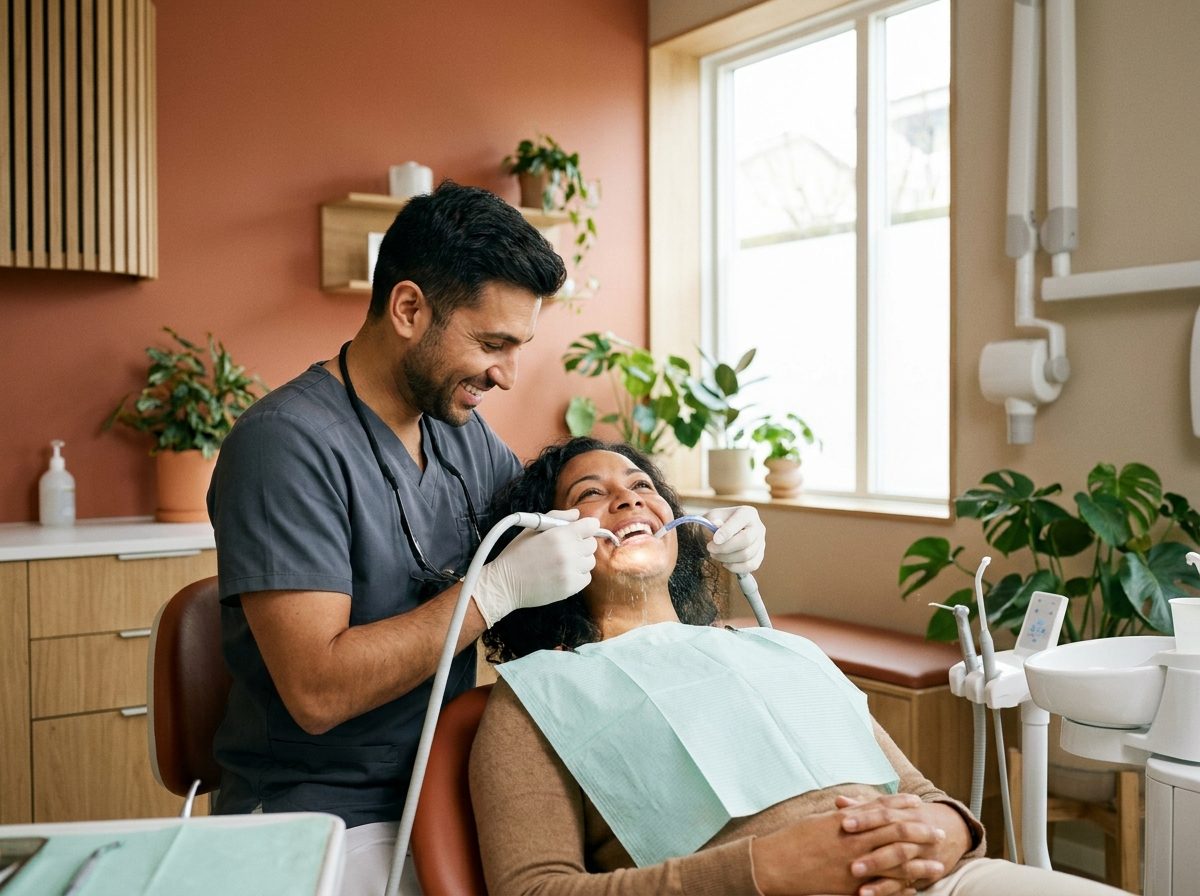 Limpeza dental profissional sendo realizada no Hospital do Dente em Campos Novos